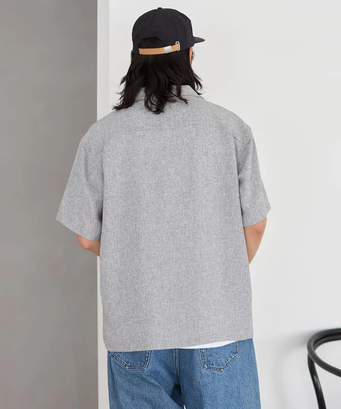 Dry Touch Summer Tweed Short Sleeve Open Collar Shirt