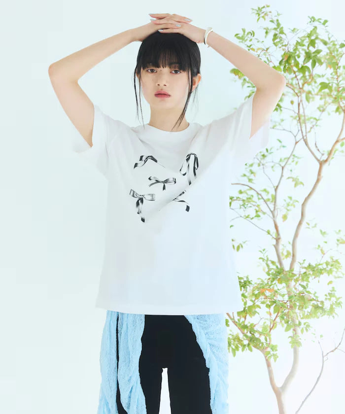 Comfortable Ribbon Print Crew Neck T-shirt