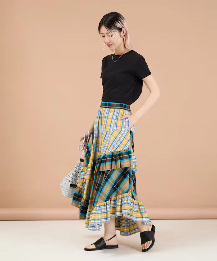 Check x Check Asymmetrical Frill Skirt