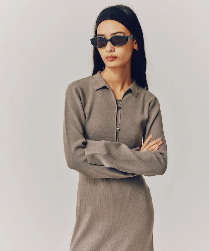 Functional Fabric Silk Blend Knit Ensemble Dress / Anti-Pill / Machine Washable