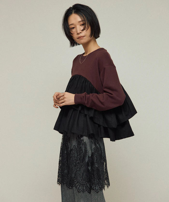 Organic Cotton Docking Frill Sweat / Relaxed Fit / Backed Sweat