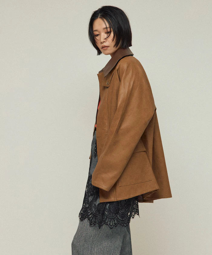 Oversized leatherette blouson / Mixed material switching