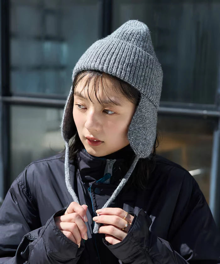 Mix Yarn Ear-Added Knit Cap