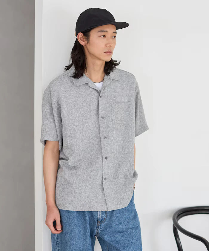 Dry Touch Summer Tweed Short Sleeve Open Collar Shirt