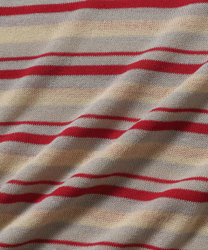 Relaxed Fit Color Design Polo Knit / Bicolor / Multi Stripe