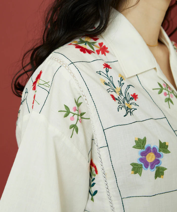 Patchwork Flower Embroidery Shirt
