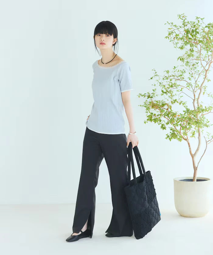 Boat Neck Pullover Knit Lace T-Shirt