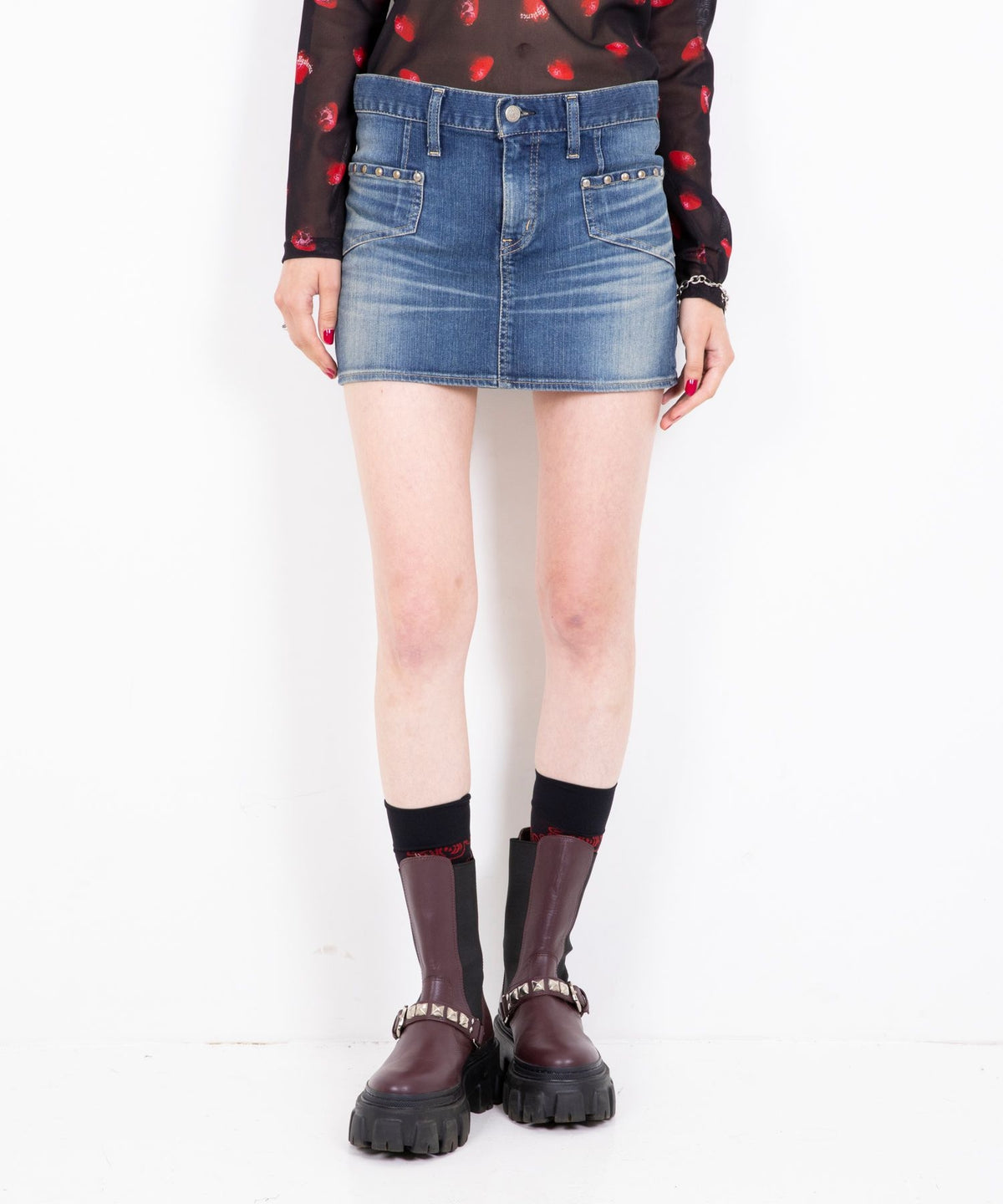 Back Lace-Up Micro Mini Denim Skirt