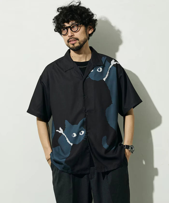 Open Collar Big Pattern Short Sleeve Shirt / Big Silhouette
