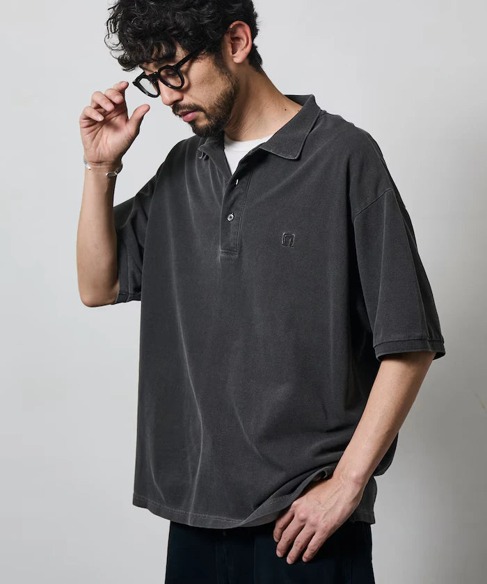 Big Silhouette Vintage Process One Point Embroidery Short Sleeve Polo Shirt