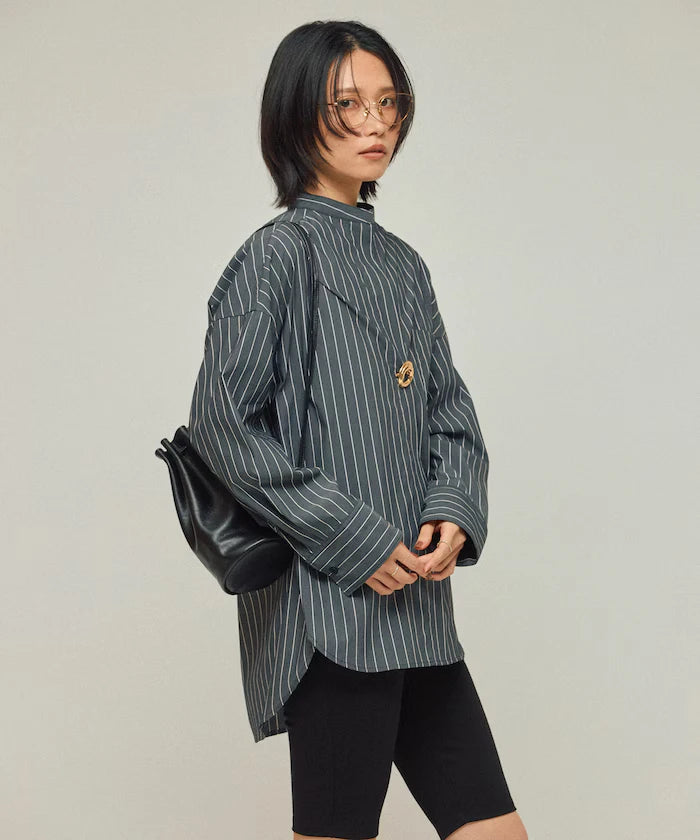 Oversized Long Sleeve Brooch Shirt
