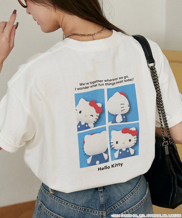 "HELLO KITTY" ID Photo style back print T-shirt limited edition