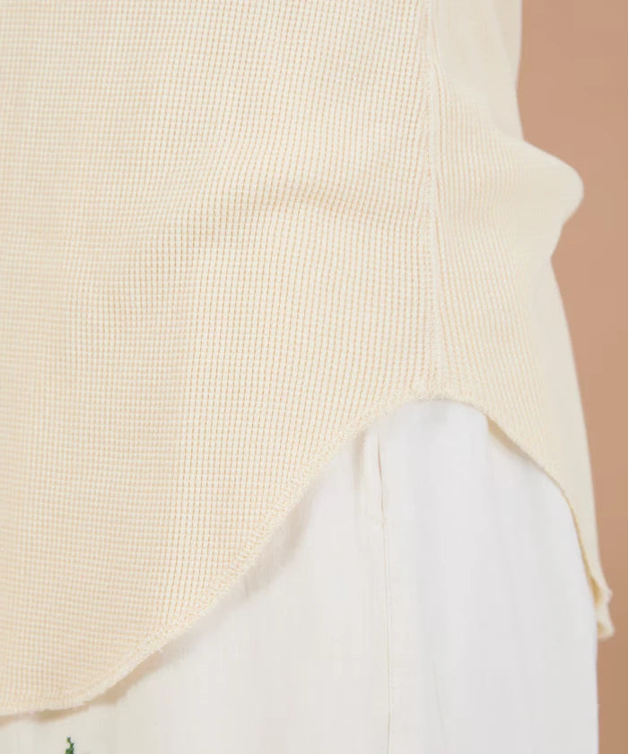 Ribbon Tied 2WAY Waffle 5 Sleeve T-Shirt