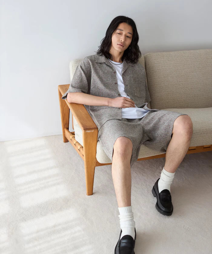 Dry Touch Summer Tweed Short Sleeve Open Collar Shirt