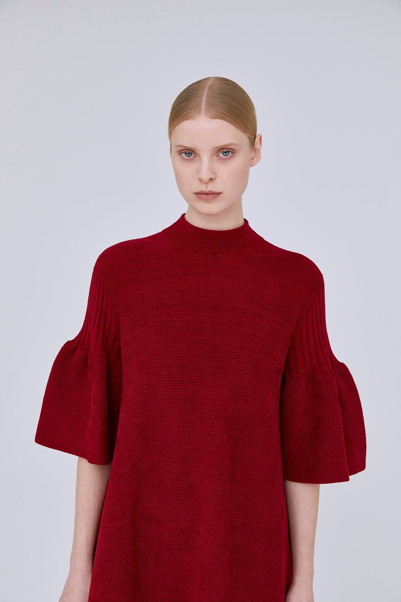 POTTERY VELVET SHORT BELL SLEEVE FLARE MINI DRESS