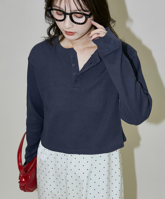 Light Waffle Henley Neck Long Sleeve T Limited Edition