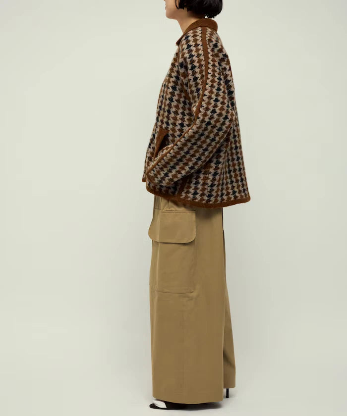 Wool Blend Gancube Check Knit Zip Blouson
