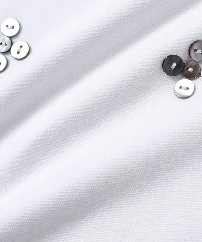 Shell Button Flower Motif Cotton Modal T-Shirt