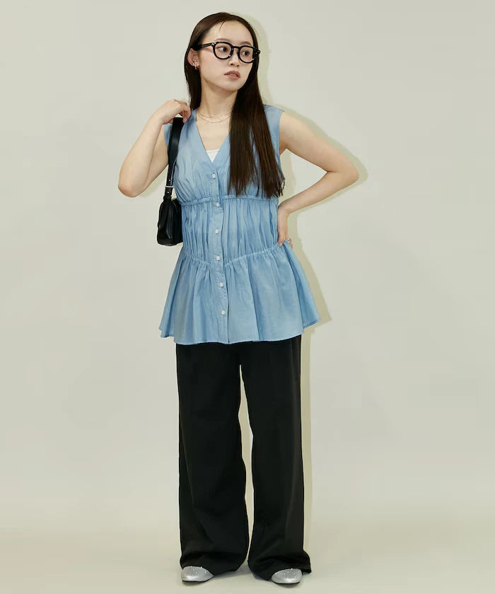 Sheer Broad Sleeveless Gathered Shift Blouse Limited Edition