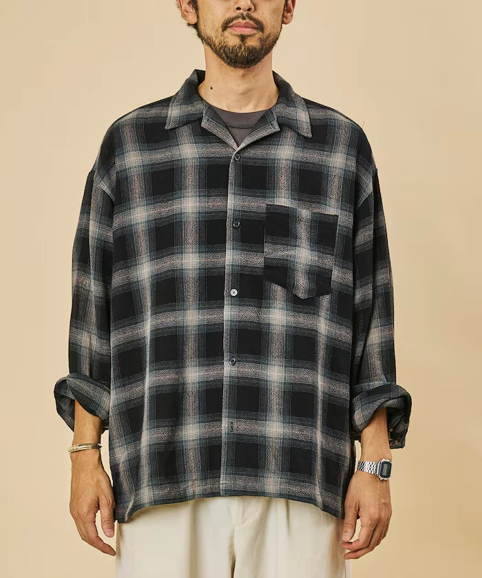 Relaxed Fit Sheer Ombre Check Open Collar Shirt