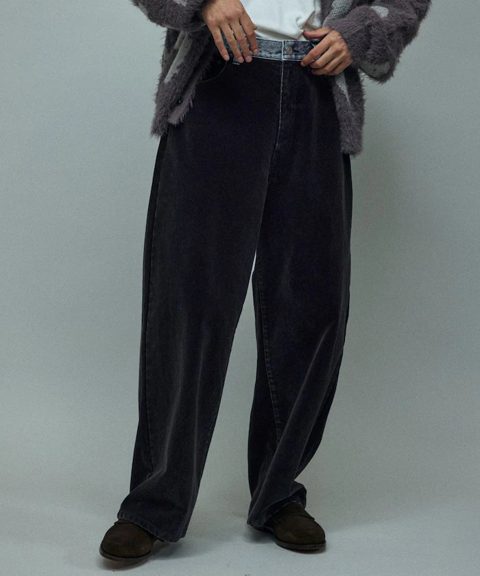 Flocked Denim Contrast Wide Straight Pants