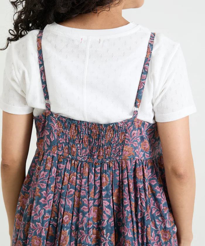 India Woodblock Flower Print Cami Dress