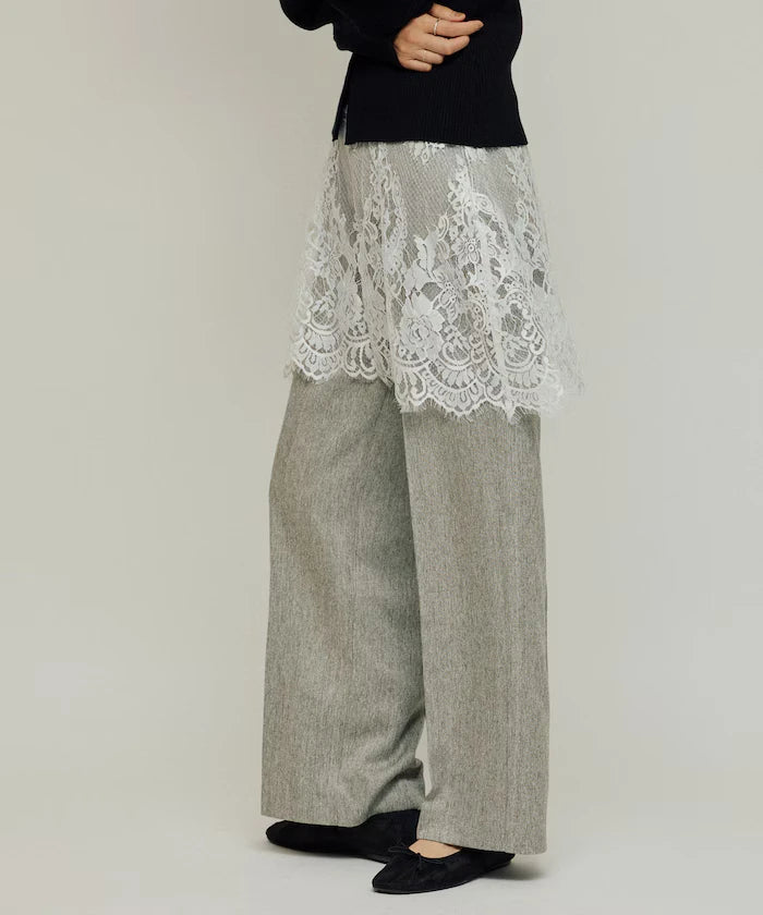 Lace Layered Slacks / Center Press Wide Slacks