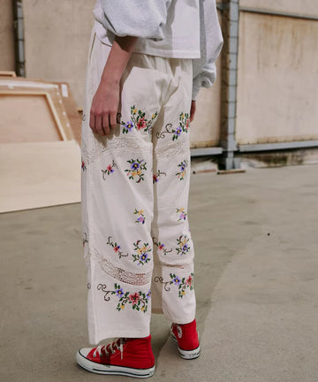 India Flower Cross Embroidery Lace Pants