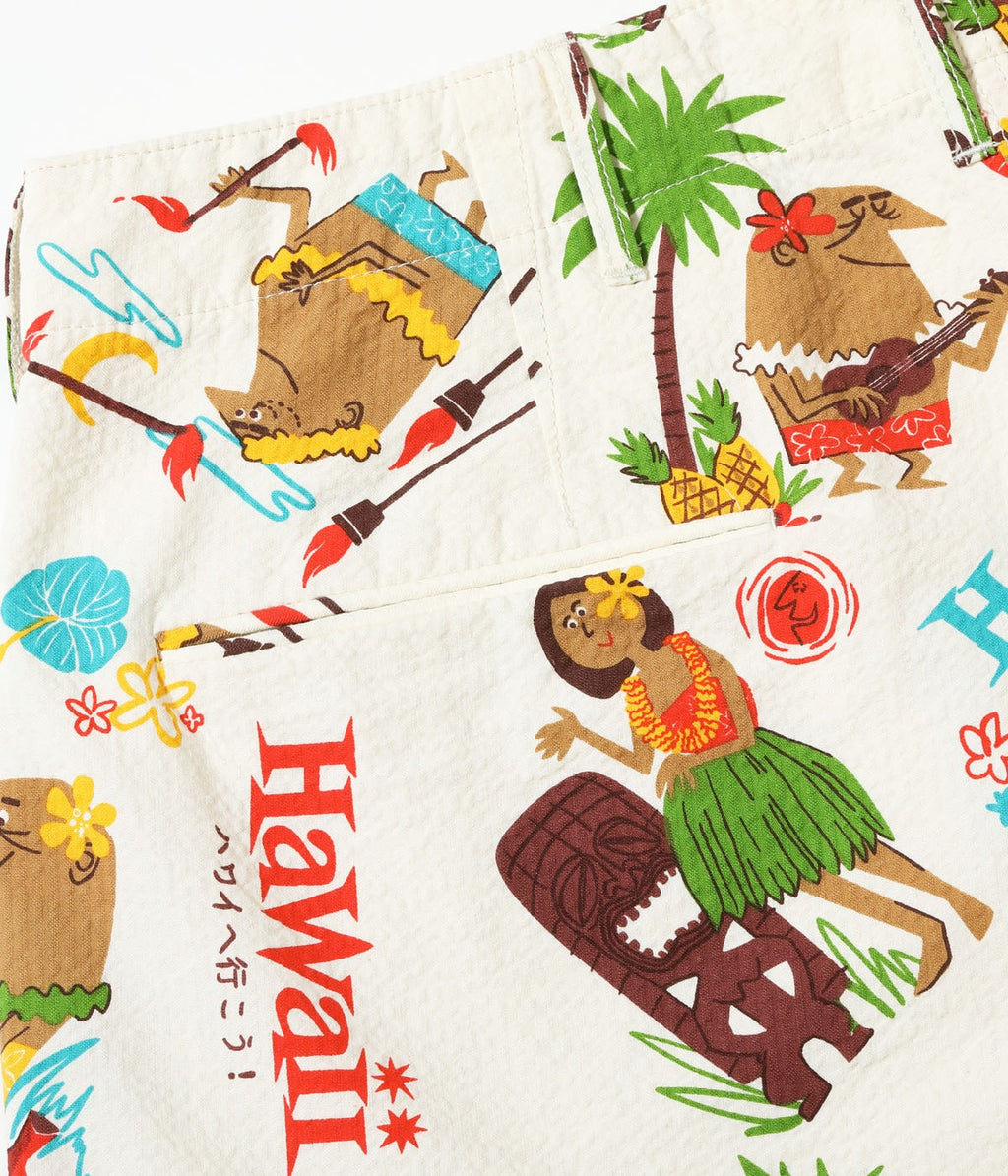 Cotton Seersucker Shorts "Trip To Hawaii" by Ryohei Yanagihara with Mookie