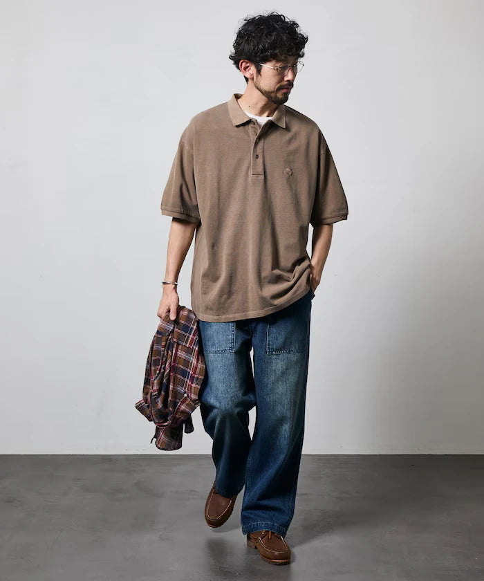 Big Silhouette Vintage Process One Point Embroidery Short Sleeve Polo Shirt