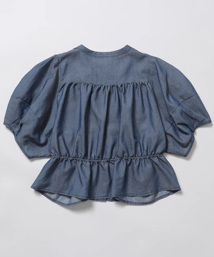 Sheer Shirring Volume Sleeve Blouse / 5 Short Sleeves