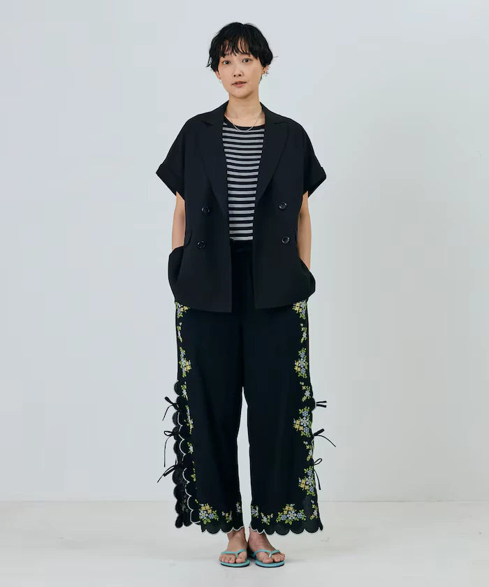 India Scallop Floral Embroidery Pants