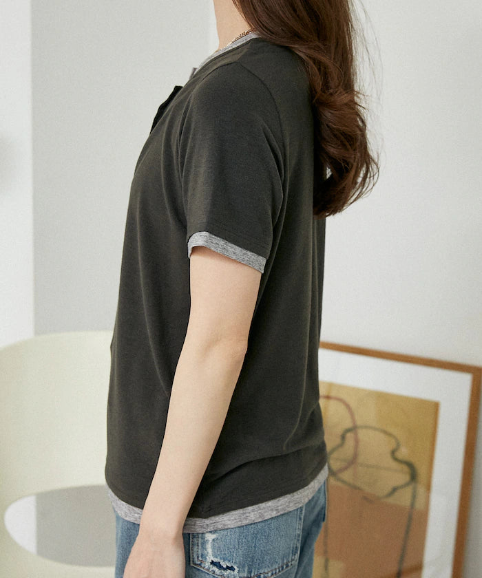 Layered-style Henley Neck T-shirt Limited Edition