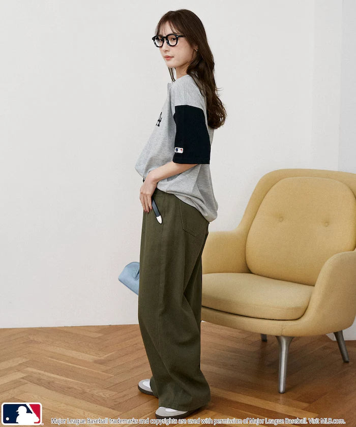 Limited Edition MLB Logo Print Henley Neck Oversized T-Shirt