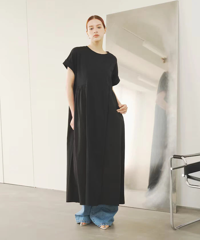 Organic Cotton Mixed Material Docking Gather Dress