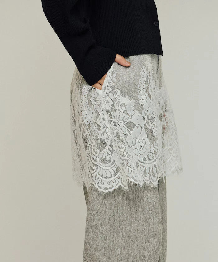 Lace Layered Slacks / Center Press Wide Slacks
