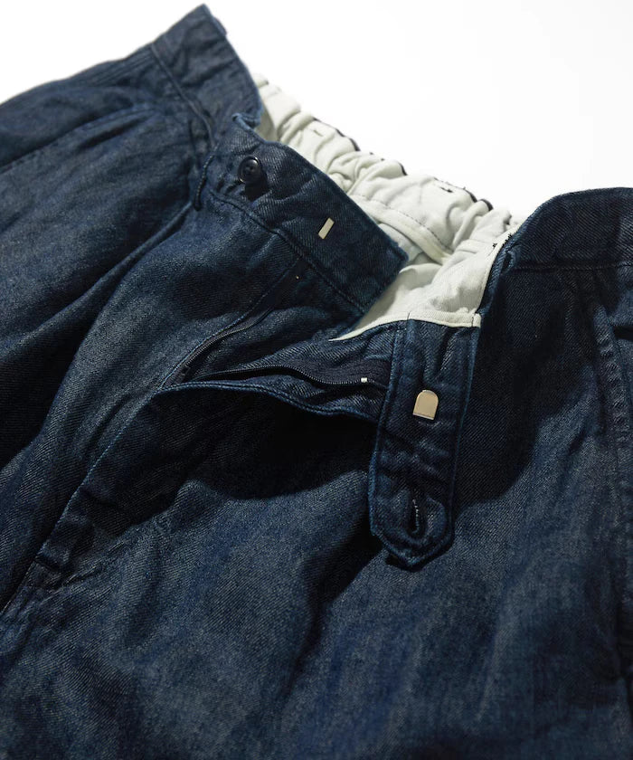 French Linen Denim 1 Tuck Trousers