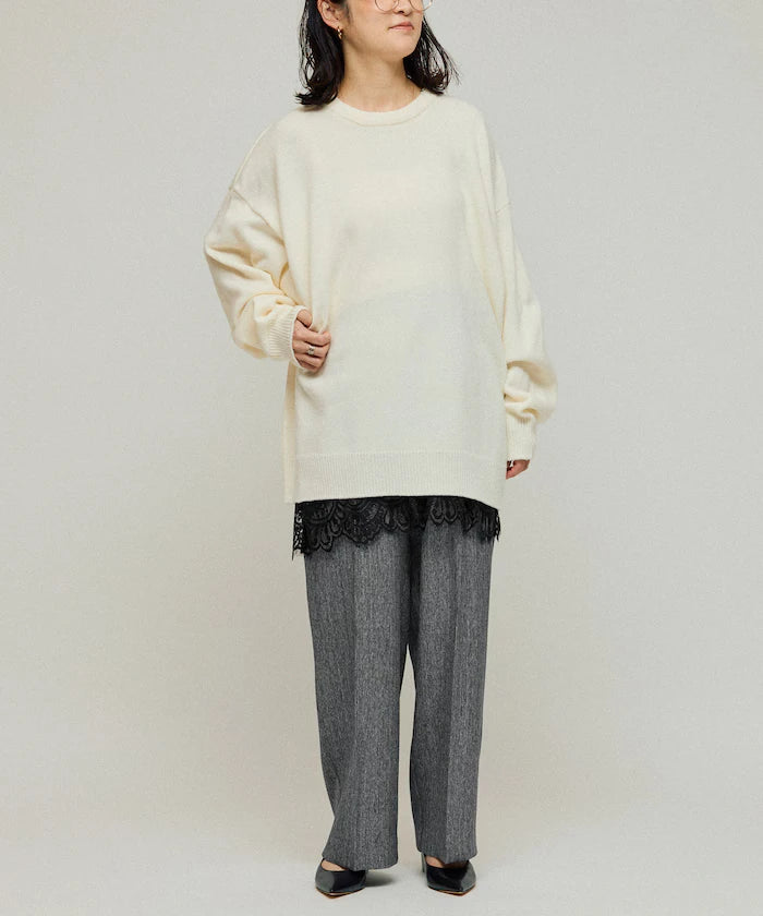 Lace Layered Slacks / Center Press Wide Slacks