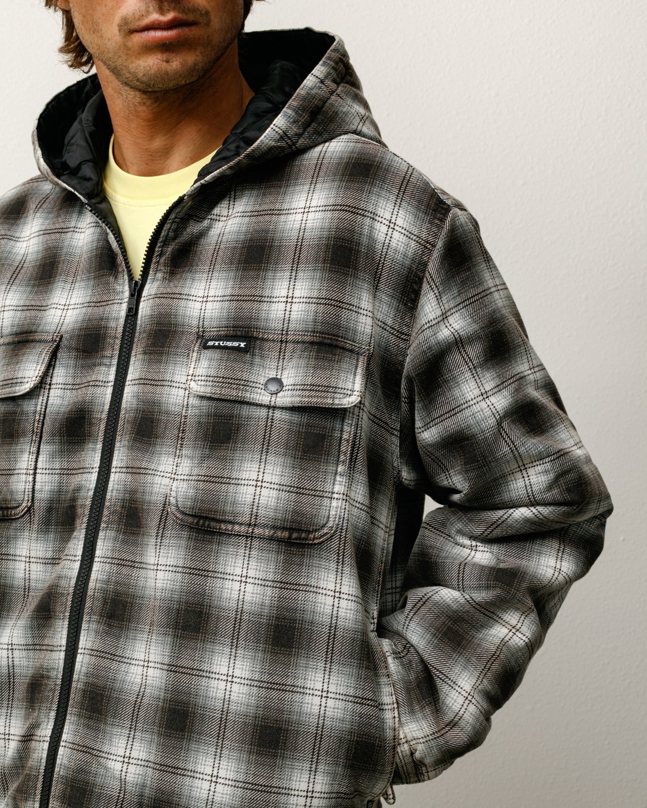 ZIP HOODED PLAID SHIRT