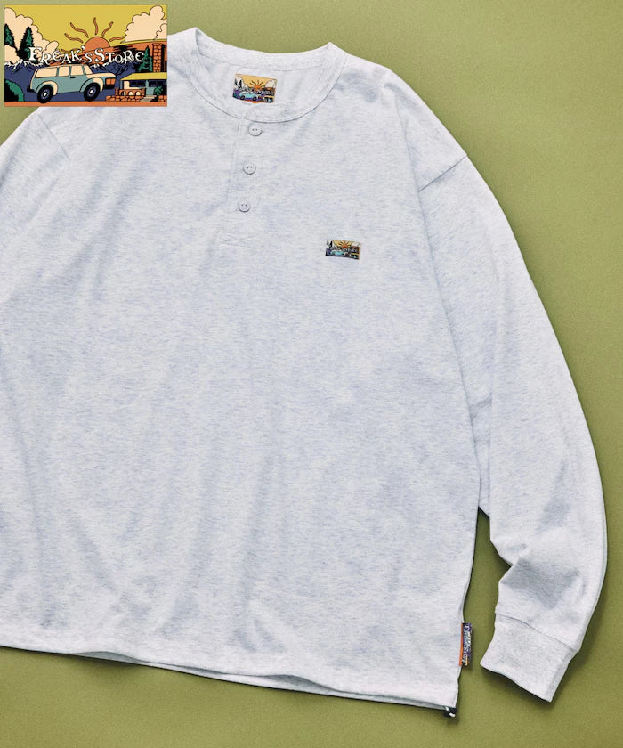 FREAK'S STORE for BEACH & FES Relax Fit One Point Logo Spindle Henley Neck Long Sleeve T-Shirt