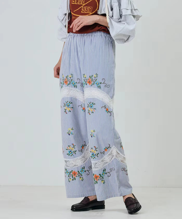 India Flower Cross Embroidery Lace Pants