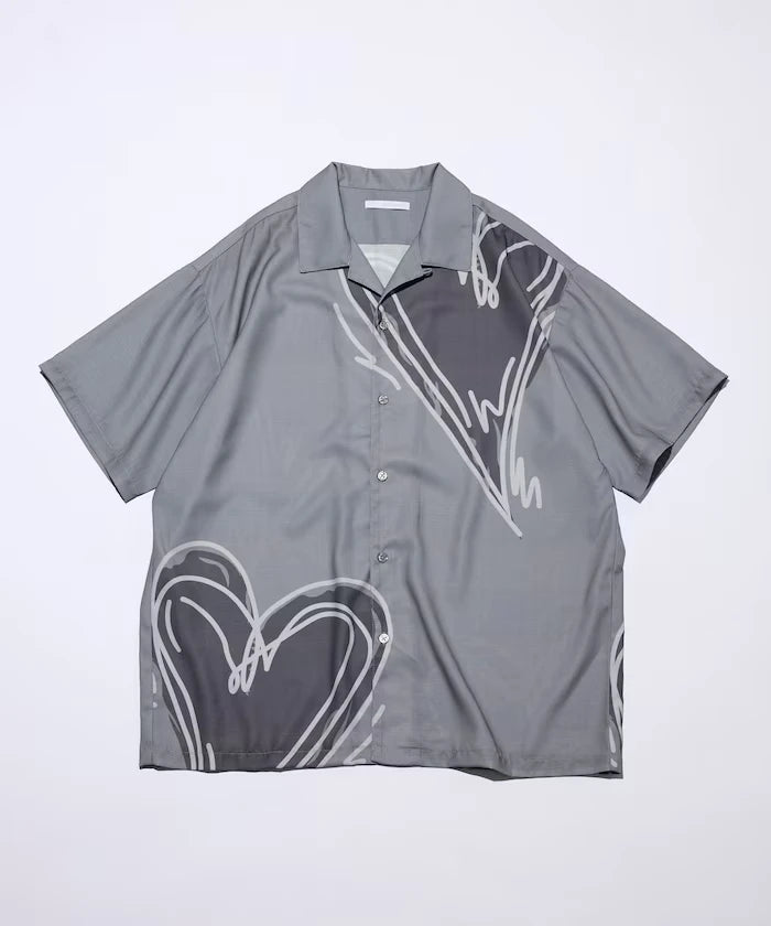 Open Collar Big Pattern Short Sleeve Shirt / Big Silhouette