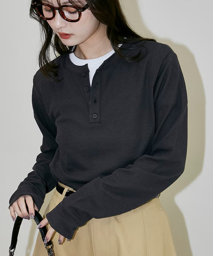 Light Waffle Henley Neck Long Sleeve T Limited Edition