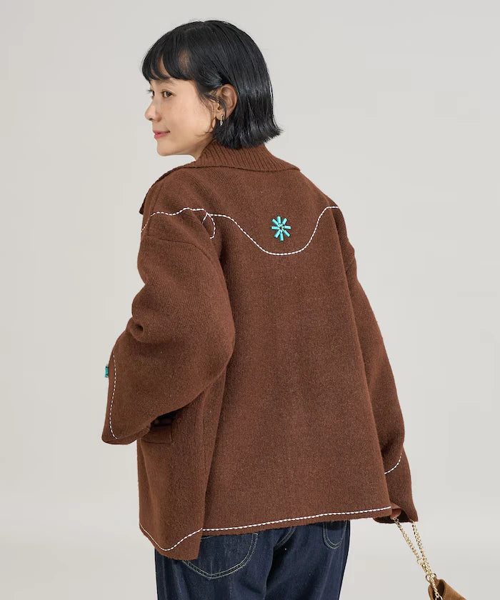 Western-Style Beaded Knit Cardigan