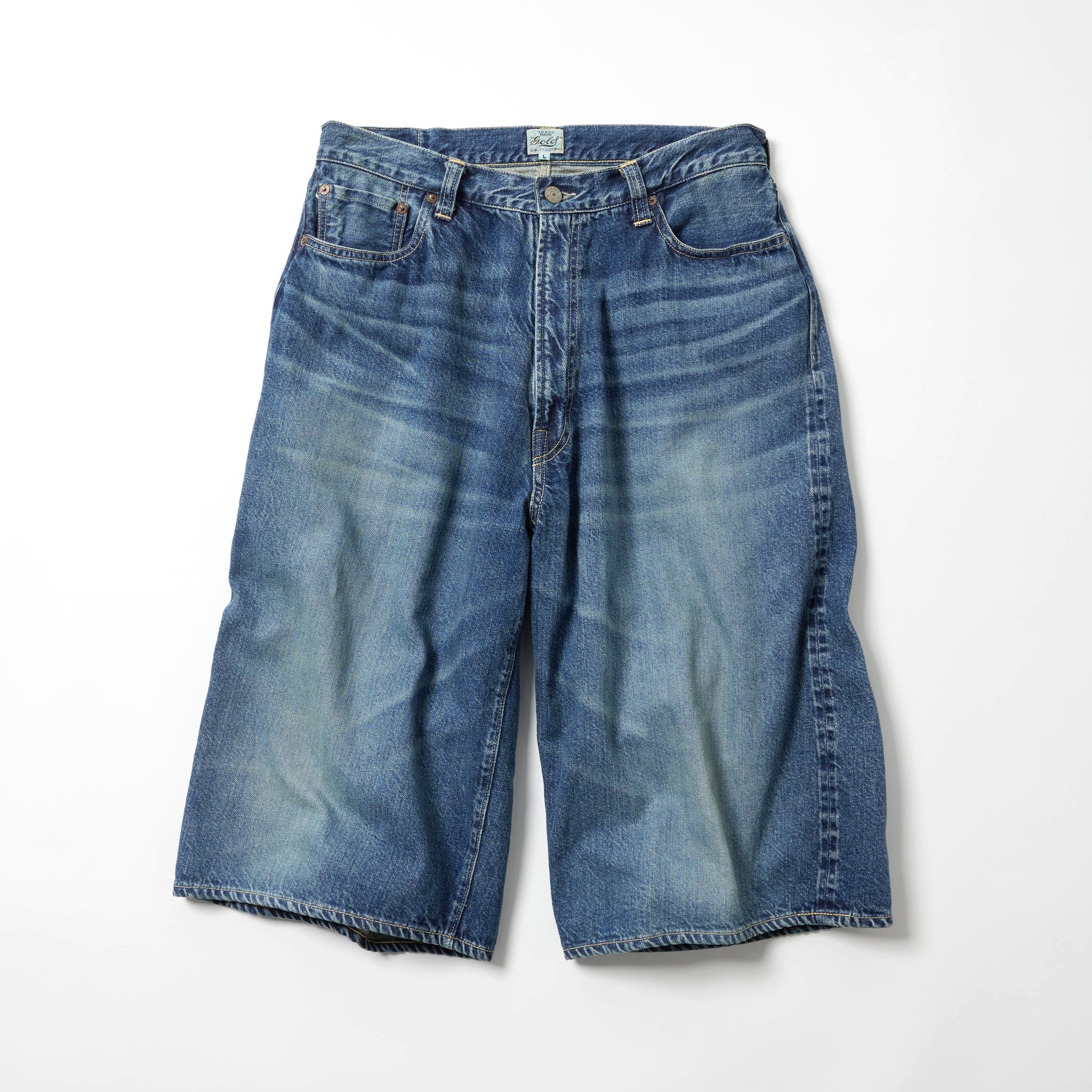 Recycled Waste Suvin Cotton Yarn 11.5oz. Denim 5Pocket Wide Shorts Vintage Washed