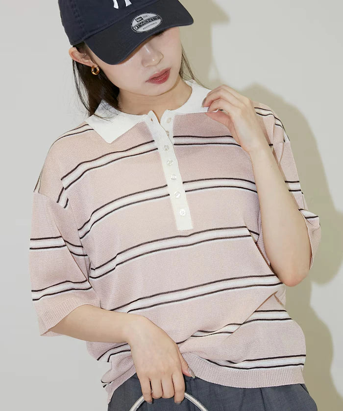 Sheer Border Short Sleeve Polo Summer Knit Limited Release