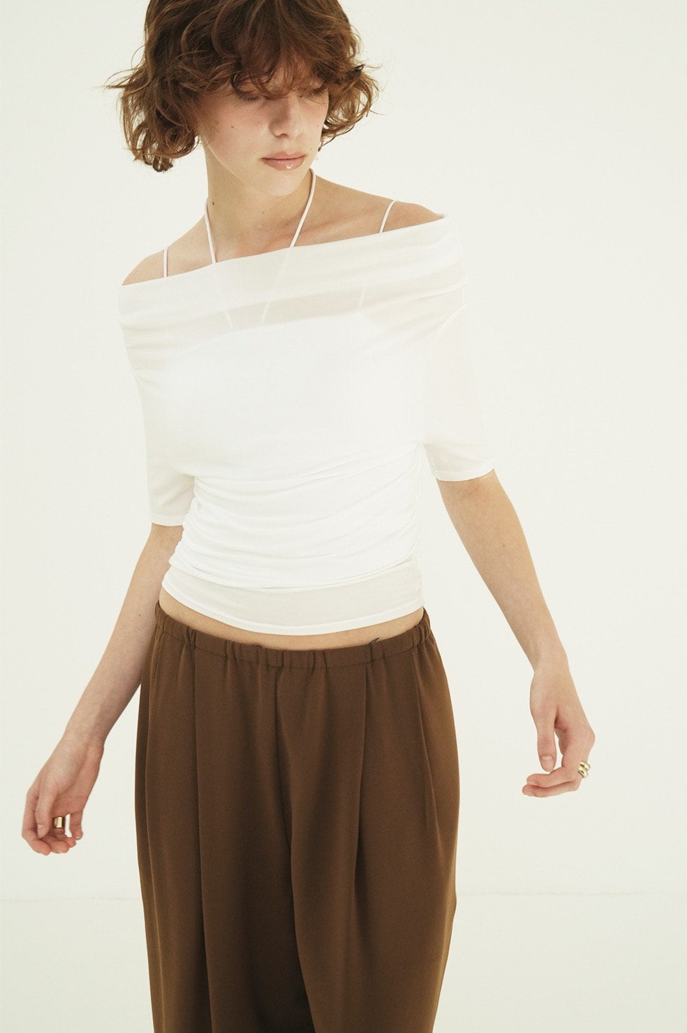 DRAPED OFF SHOULDER H/S TOPS