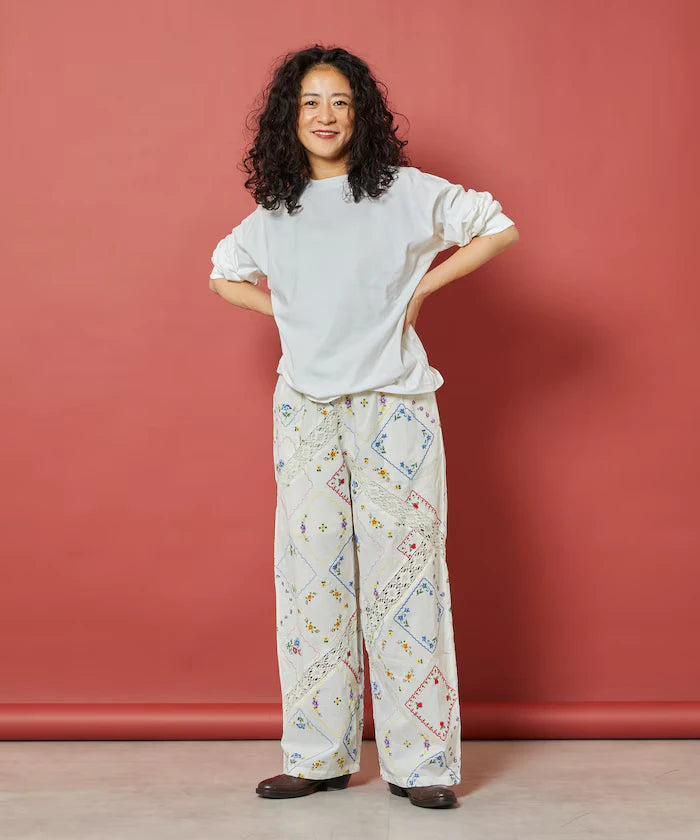 Flower Handkerchief Embroidered Pants