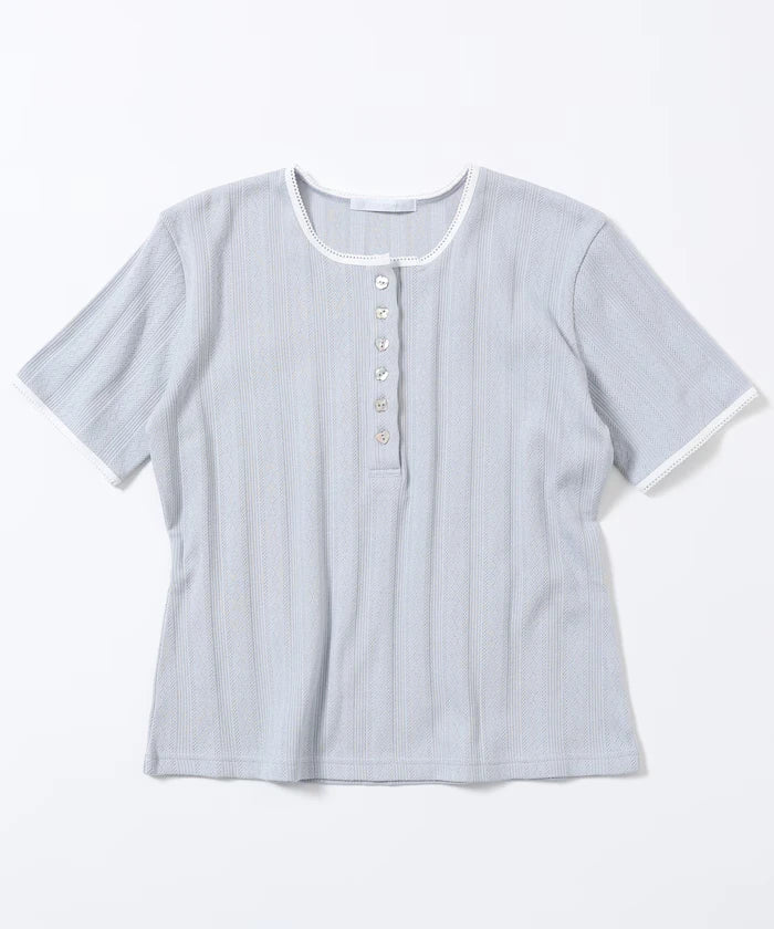 Henry Neck Knitted Lace T-Shirt