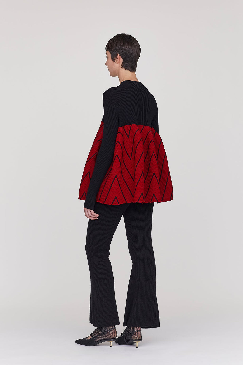 POTTERY HERRINGBONE LONG SLEEVE BUST FLARE TOP
